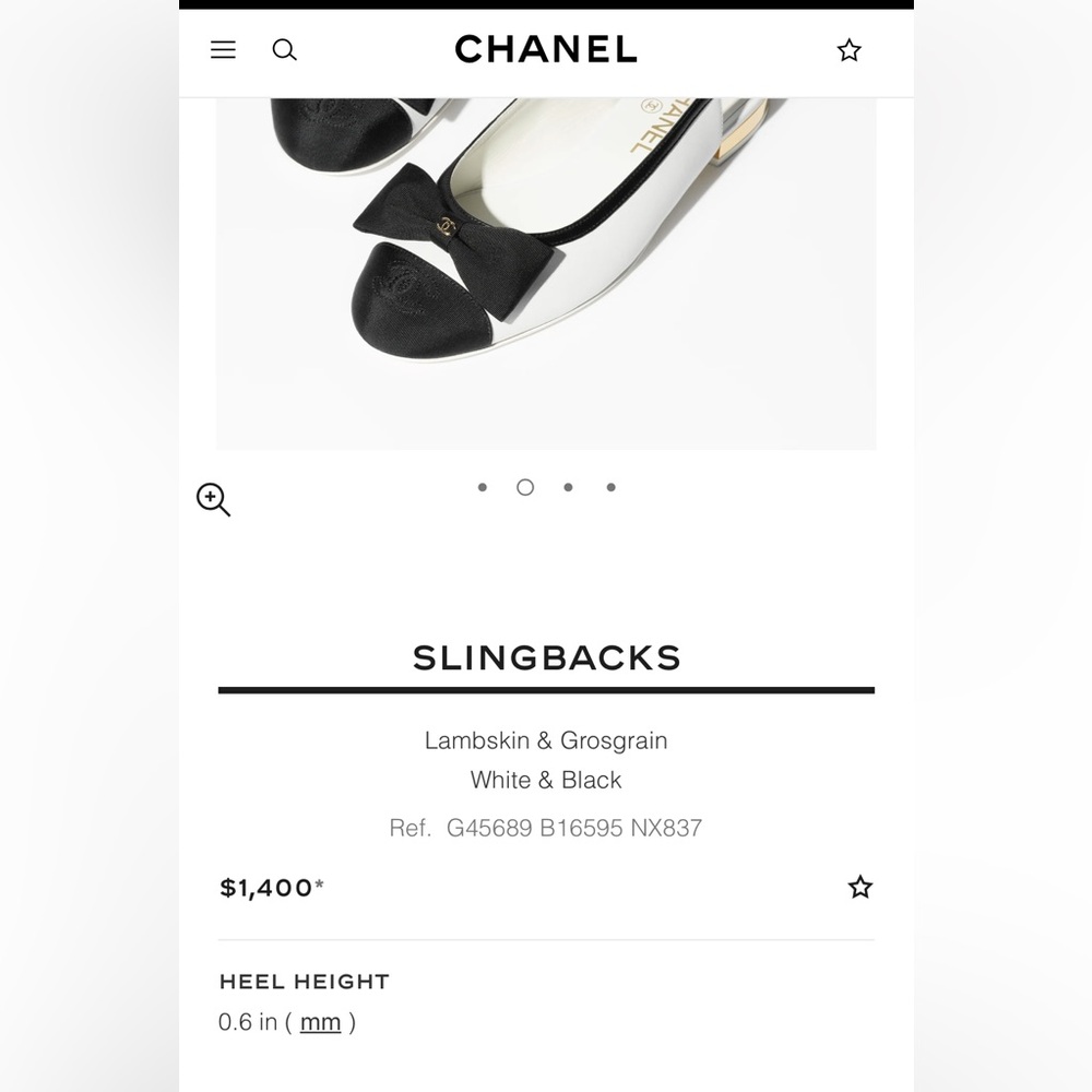 Chanel Slingback Ballet Flats Lambskin & Grosgrain White & Black 39 - Picture 6 of 16
